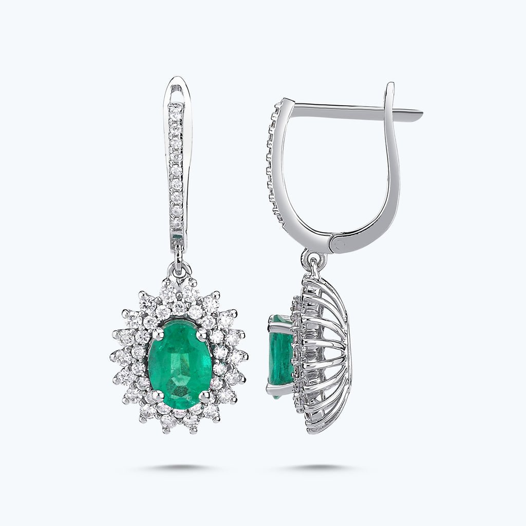 Boucles d'Oreilles Diamant Émeraude