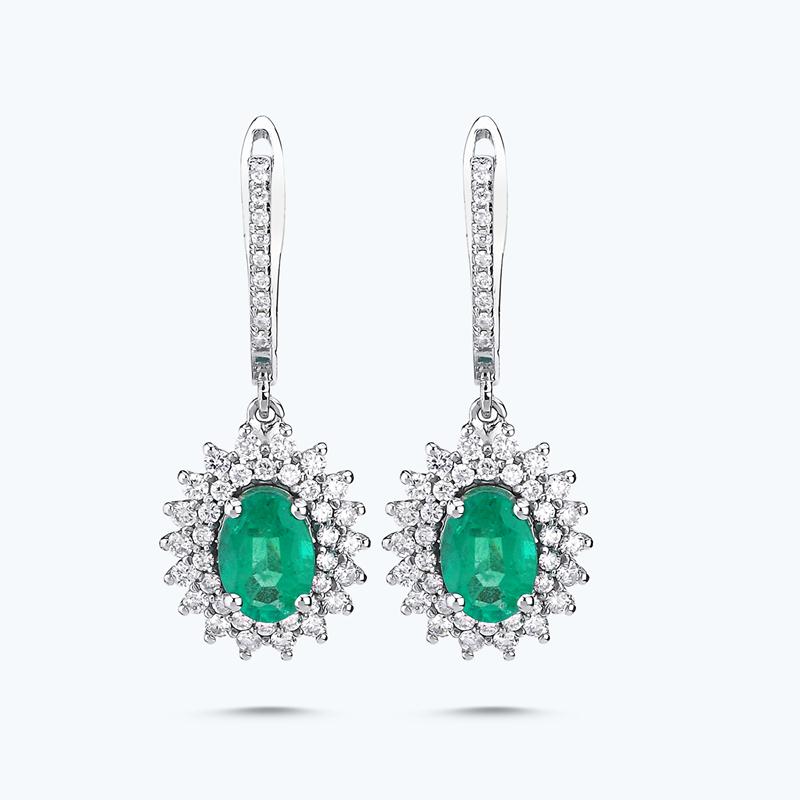 Boucles d'Oreilles Diamant Émeraude