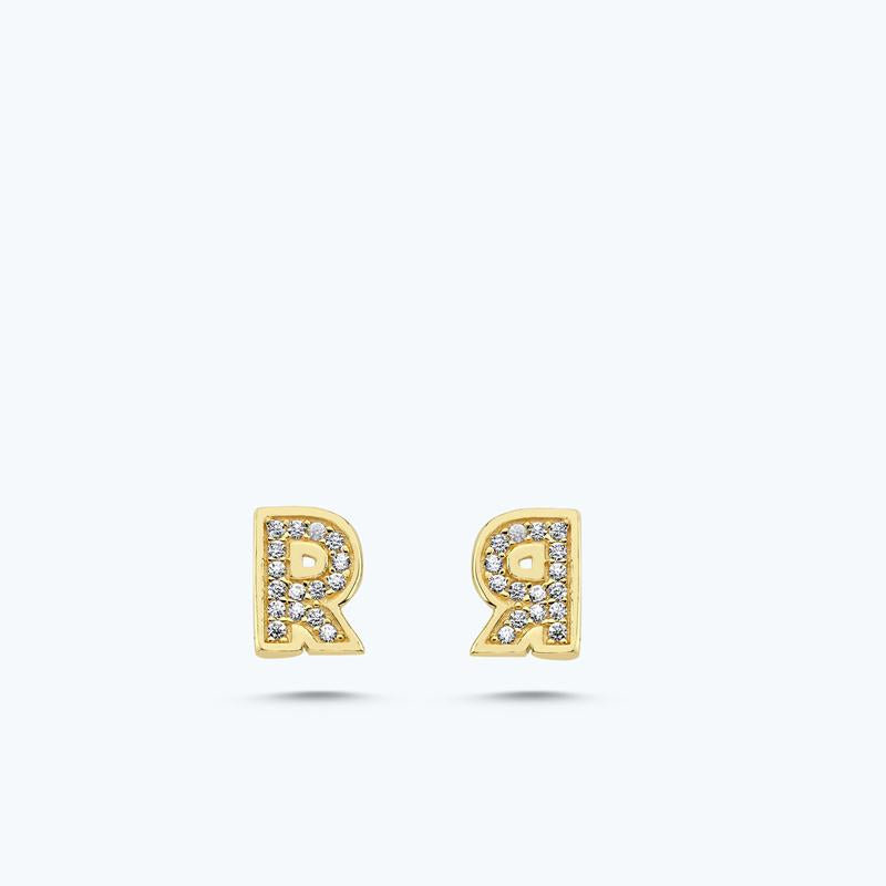 Letter R Gold Earring