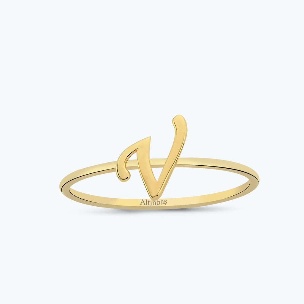 Letter V Gold Ring