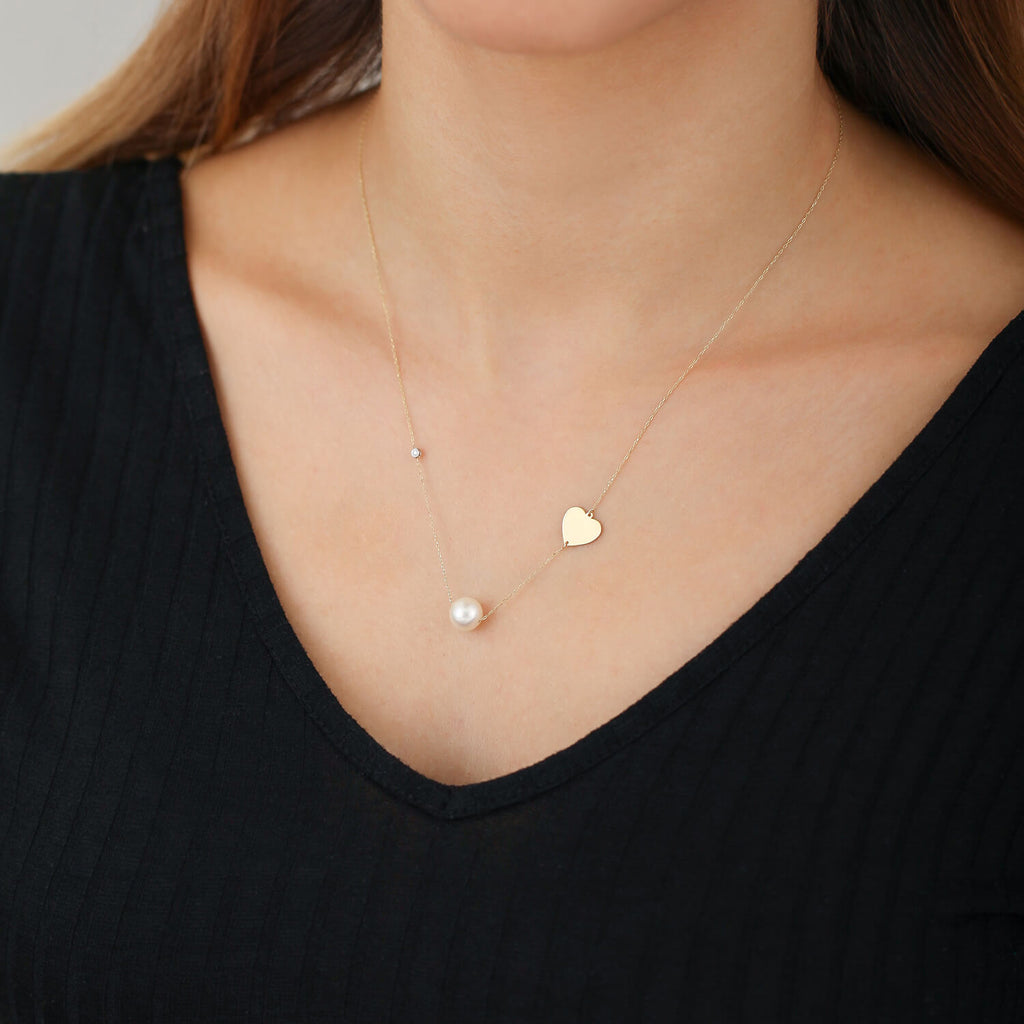 Herz-Perle Diamantkette